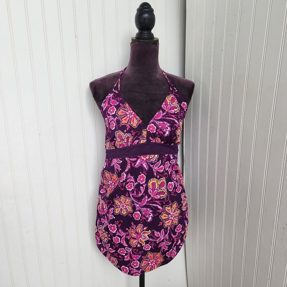 Motherhood Floral Paisley Purple SwimSuit Halter Top Swim Maternity Sz XL - Picture 1 of 13